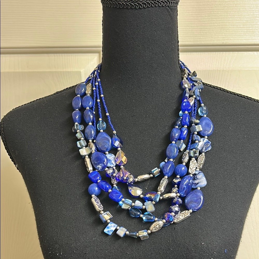 Bocar multi layer 5 strand statement collar beaded jewelry necklace, 22”